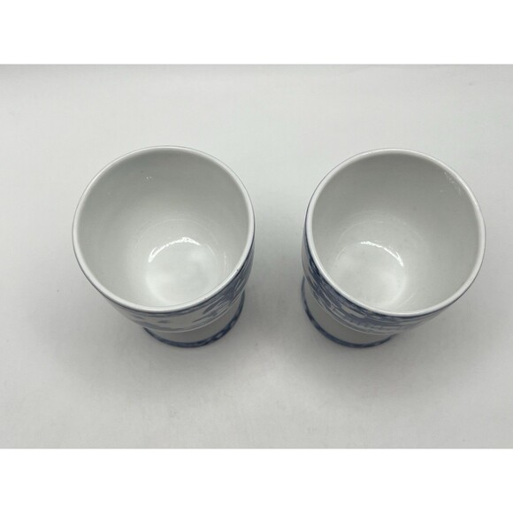 Vintage Royal Satsuma Nippon Blue White Egg Cups Japan Porcelain Set of 2 Used - Picture 3 of 6